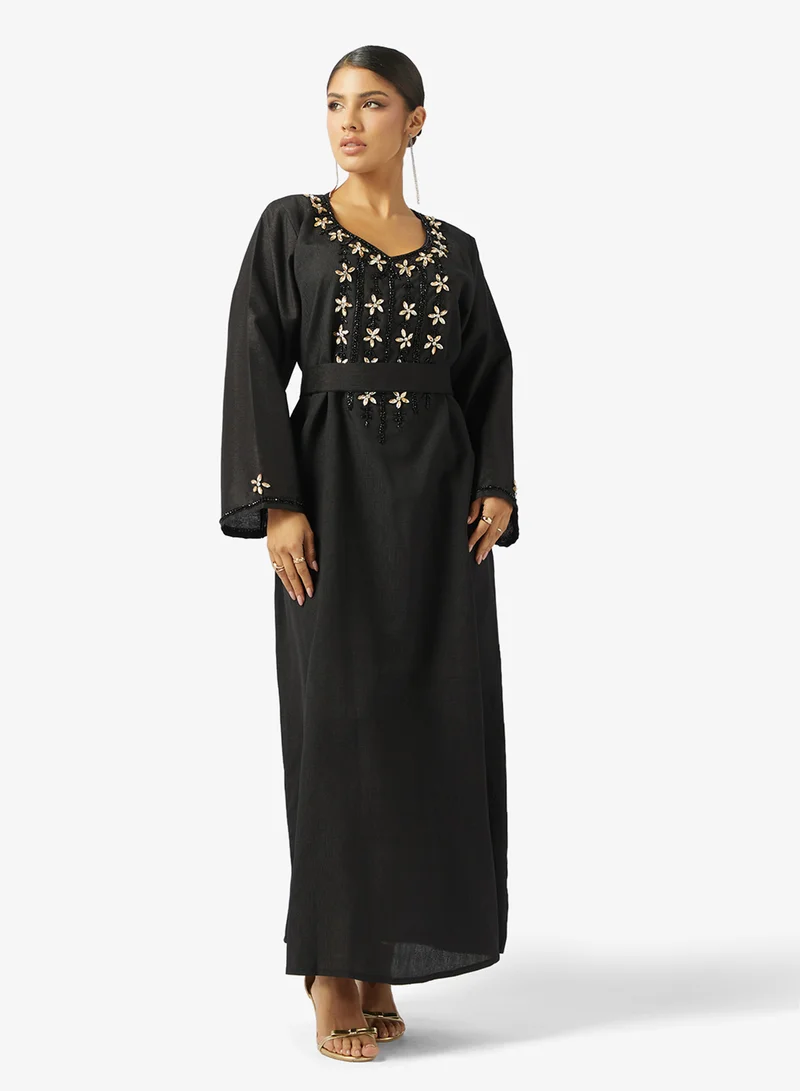 Embellished Belted Jalabiya